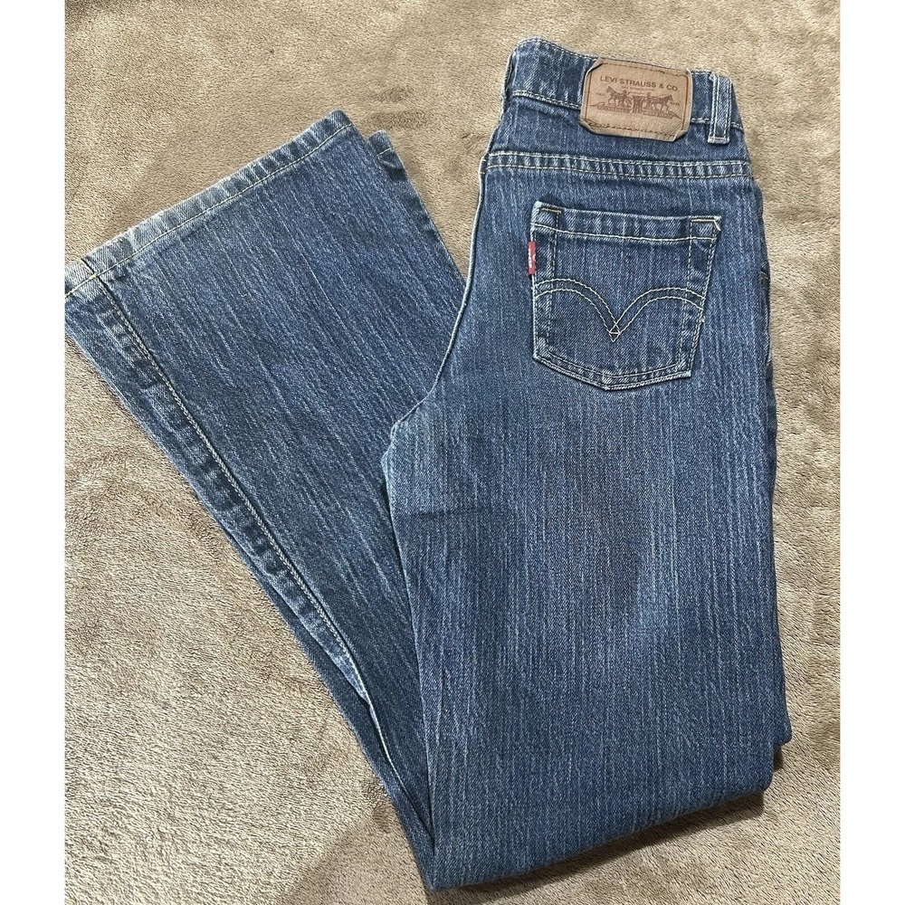 Levi's 517 Stretch Flare Jeans Girls Size 12 Regular Blue Denim Red Tab